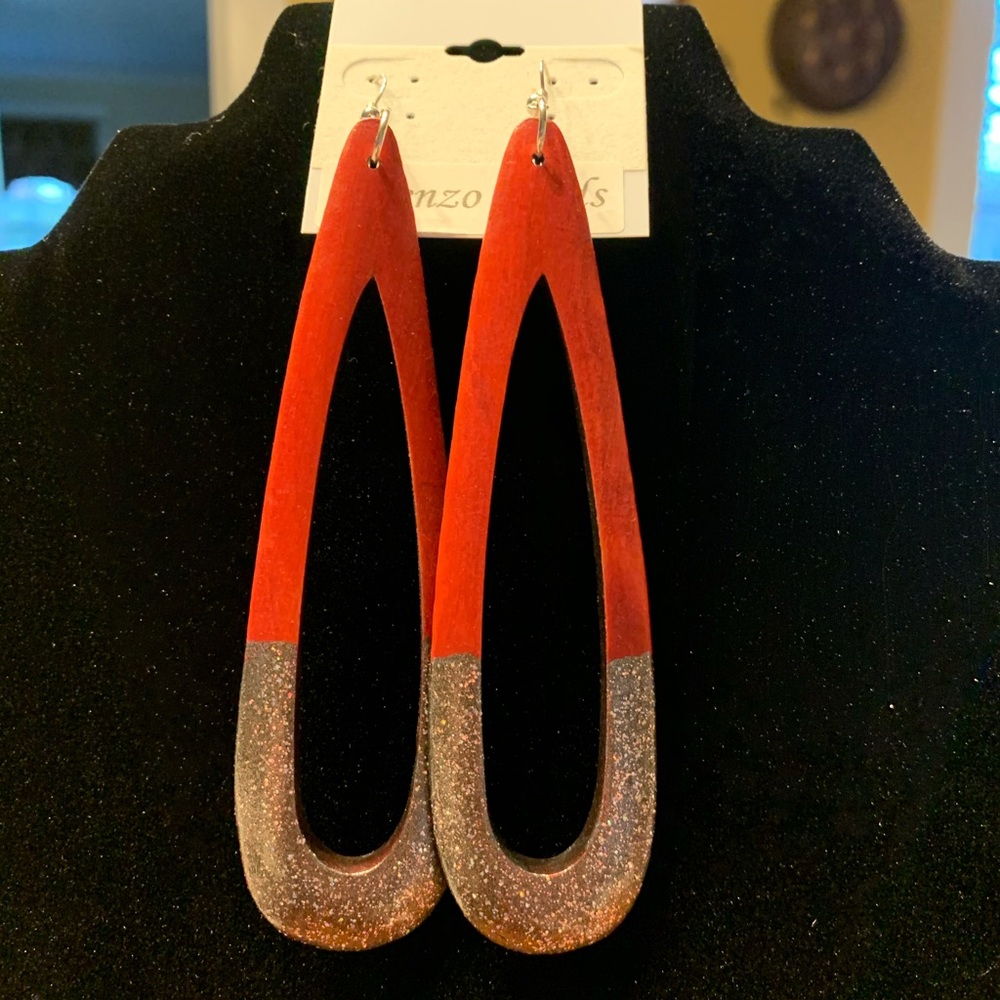Long red glitter earrings